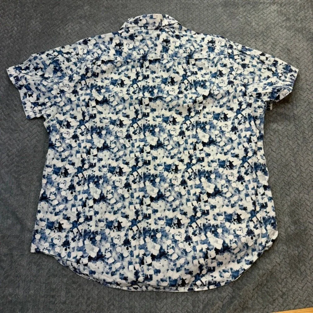 Robert Graham Shirt Men XL Blue Abstract Tie Dye Short Sleeve Classic Fit Cotton